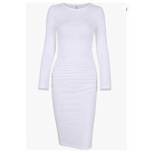 Missufe Womens White Long Sleeve Ruched Casual Bodycon Dress